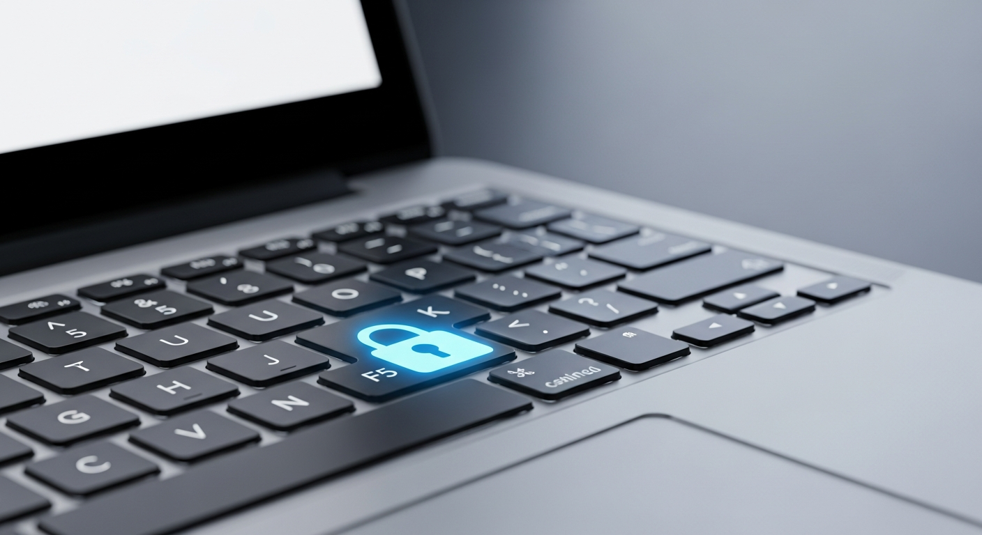 cyber security lock icon on laptop keyboard