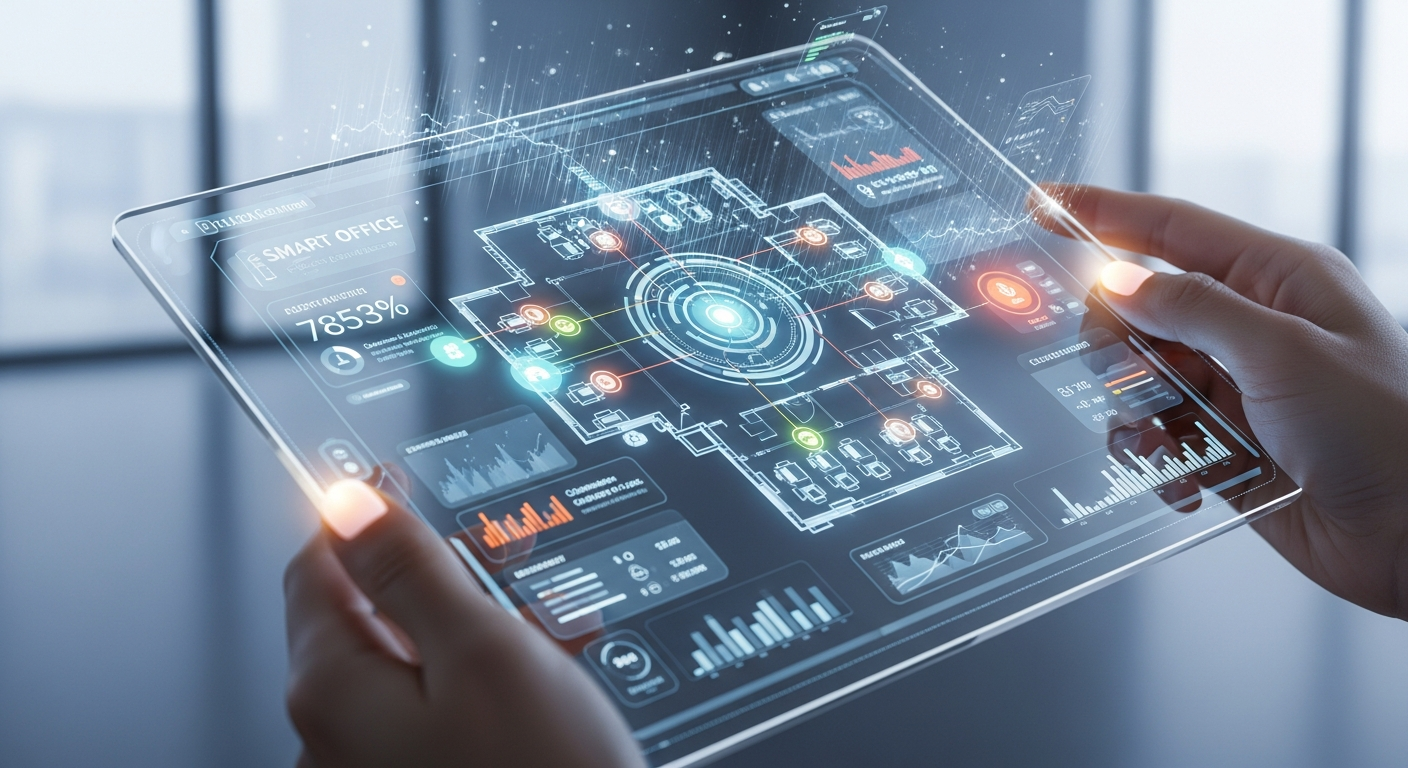 futuristic smart office command center tablet