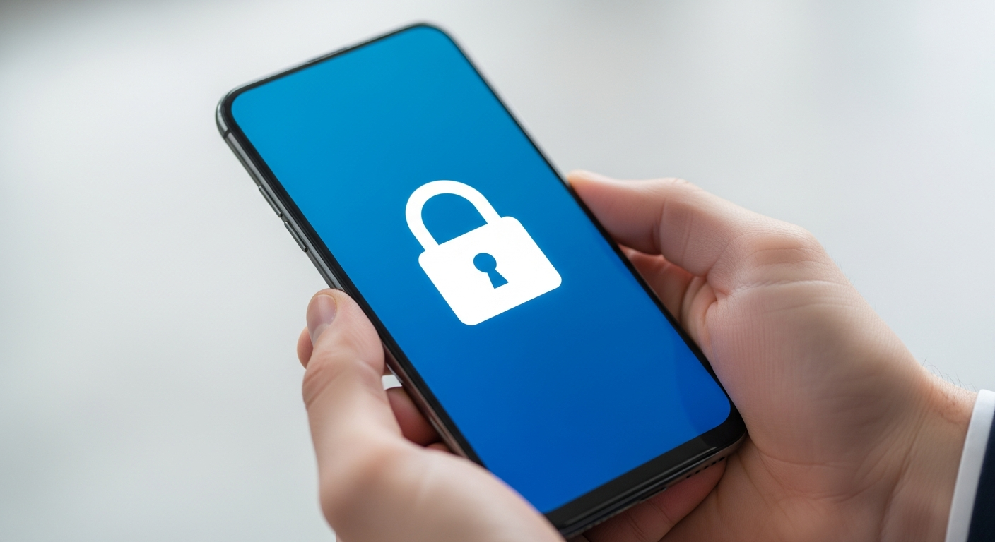 person holding smartphone with padlock icon on screen