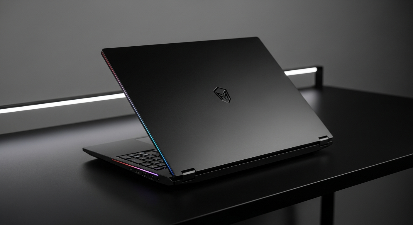 sleek black gaming laptop on desk