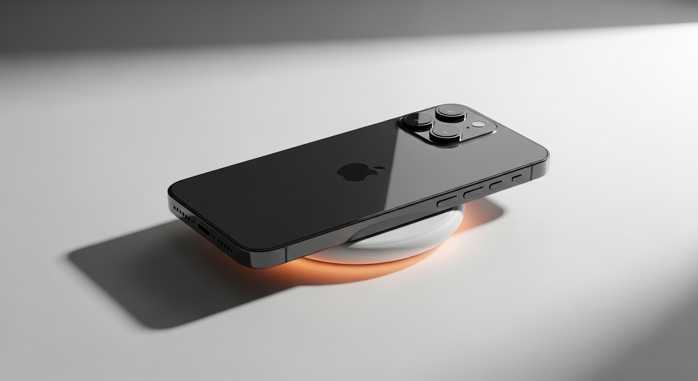 smartphone resting on wireless charging pad