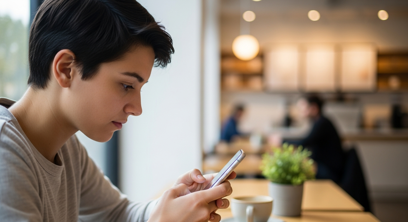 person working on smartphone at coffee shop