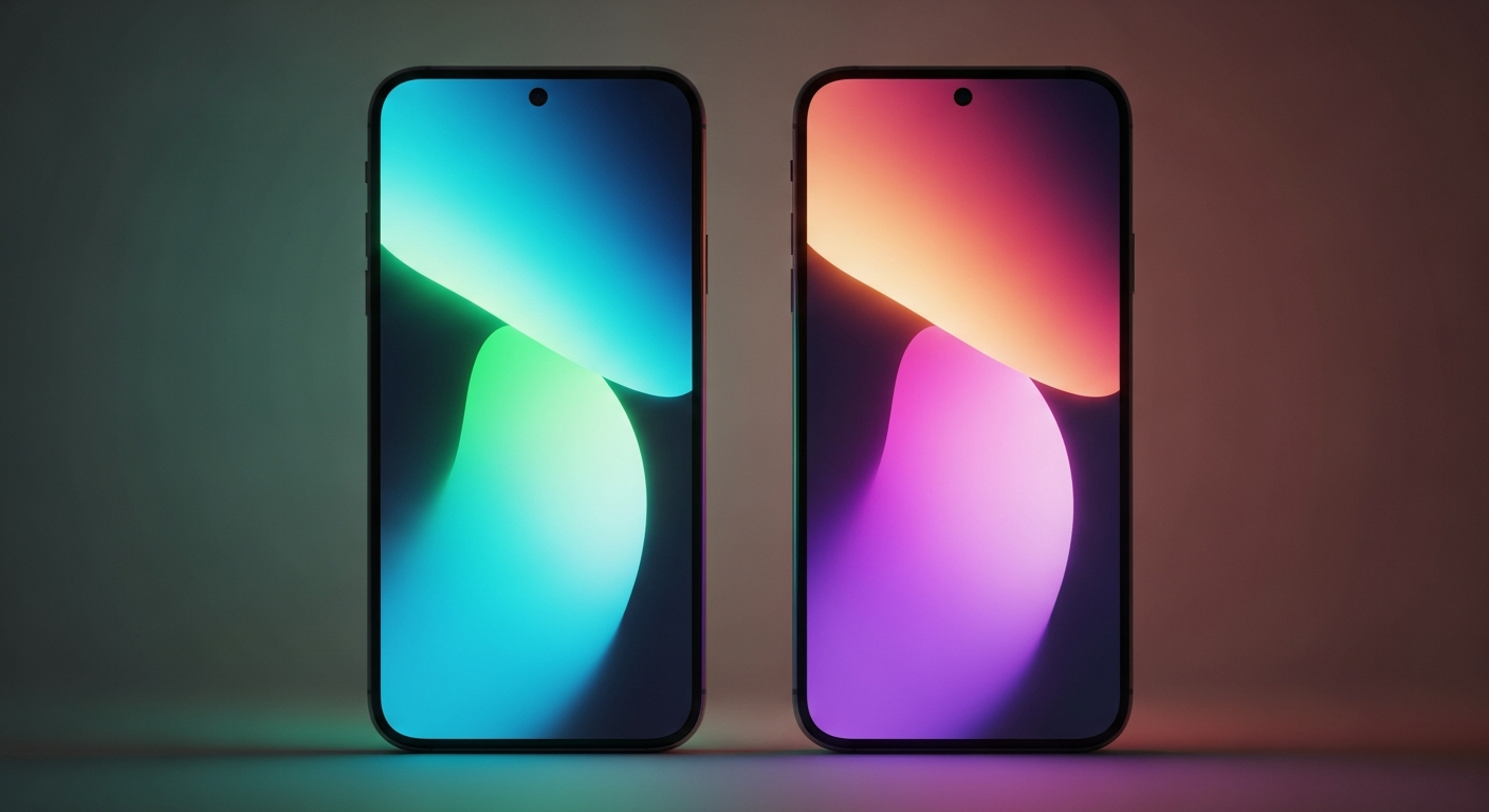 side by side glowing smartphone screens