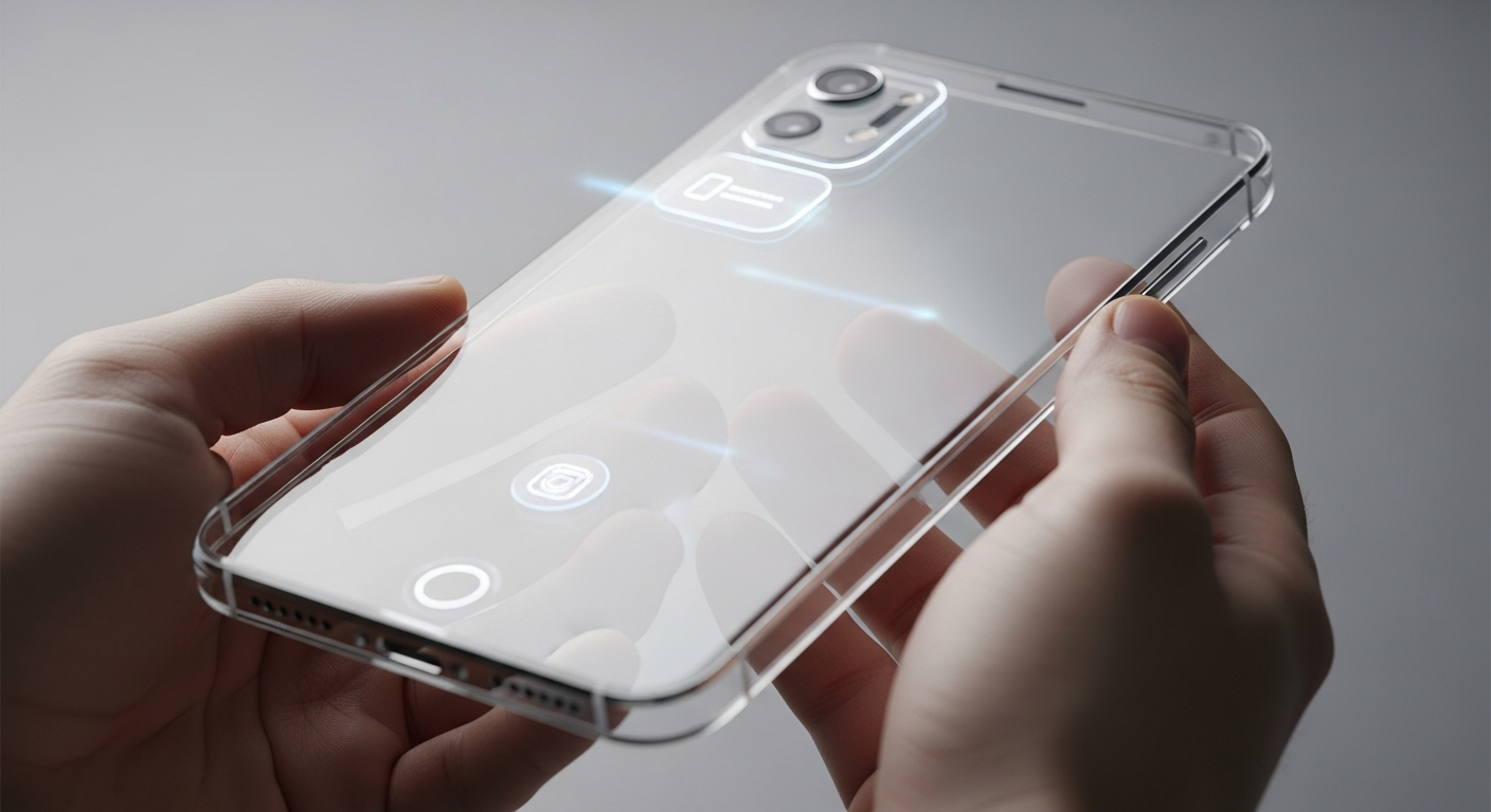 futuristic smartphone glass display prototype held in hands