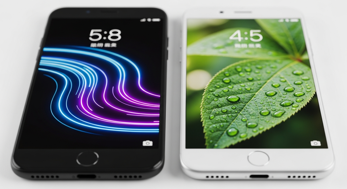two modern smartphones side by side showing vibrant lock screens