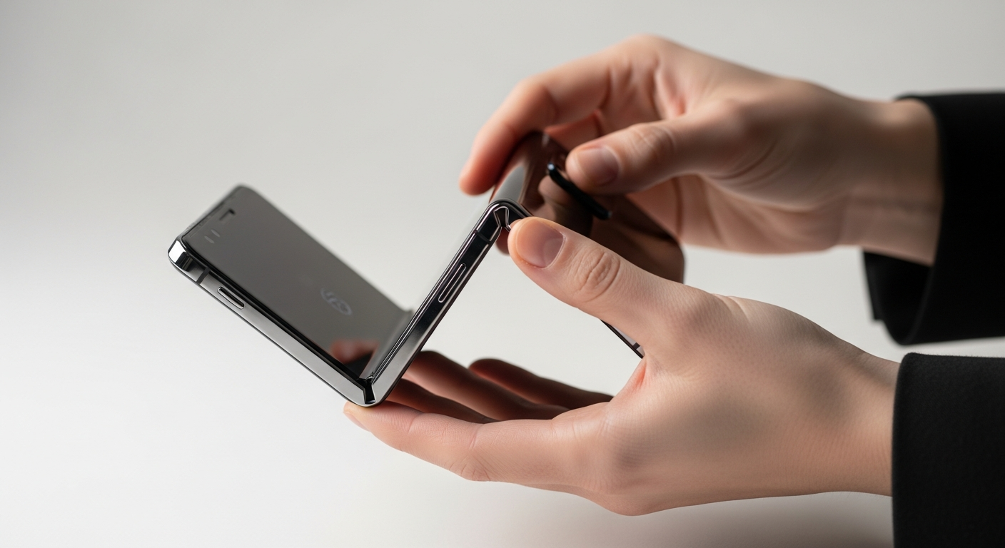 person unfolding a flexible screen smartphone
