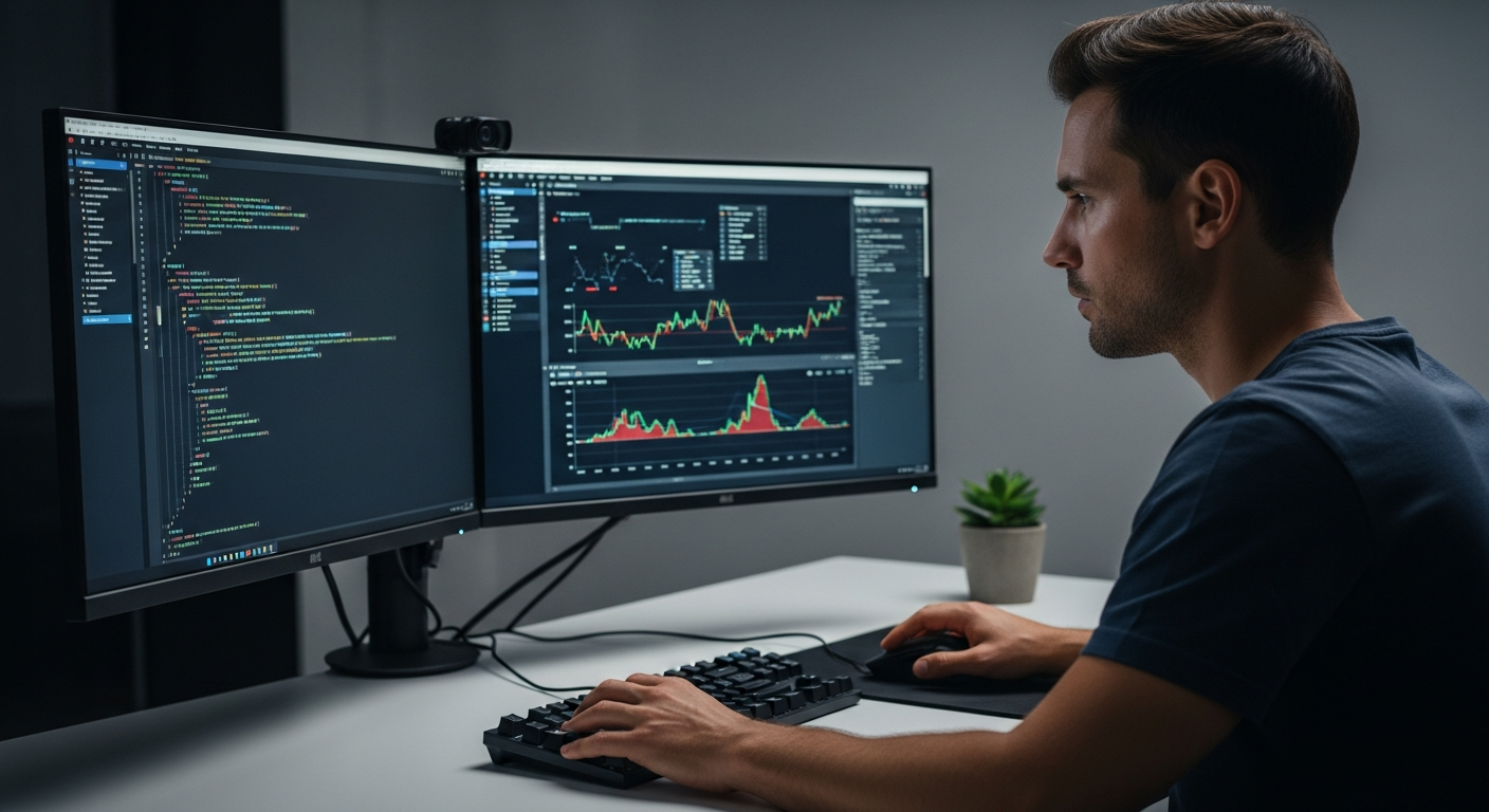 programmer looking at dual screen setup